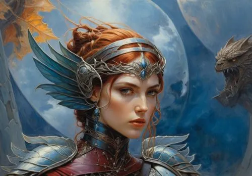 an oil painting on canvas of a beautiful woman with wings,fantasy portrait,fantasy art,fantasy woman,heroic fantasy,sorceror,fantasy picture,Illustration,Realistic Fantasy,Realistic Fantasy 03