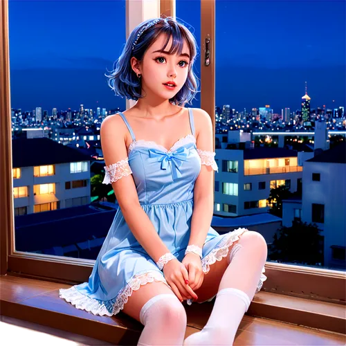 window sill,blue painting,painter doll,mari makinami,blue room,blue background,anime japanese clothing,light blue,color blue,japanese idol,world digital painting,blue color,artist doll,shirakami-sanchi,blue rain,clear night,blue light,blue and white,sonoda love live,blue checkered,Illustration,Japanese style,Japanese Style 03