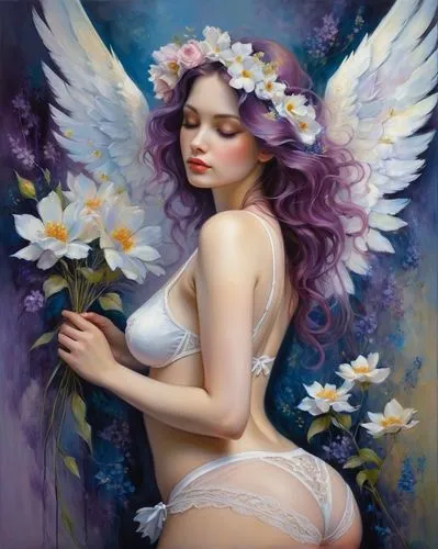 flower fairy,angel wings,faerie,angel,donsky,faery,Illustration,Realistic Fantasy,Realistic Fantasy 30