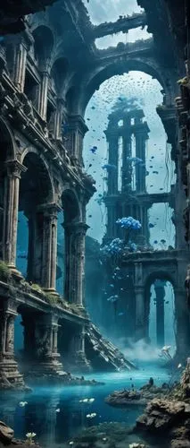 sunken church,atlantis,underwater oasis,underwater landscape,underwater playground,underwater background,aquarium,atlantik,ancient city,atlantica,ruins,subterranea,ruin,waterworld,undersea,herakleion,submerged,labyrinthian,ocean underwater,the ruins of the,Conceptual Art,Fantasy,Fantasy 33