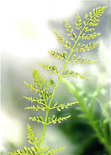 Fresh green dill weed, delicate fern-like leaves, slender stems, tiny yellow flowers, water droplets, morning dew, soft natural light, shallow depth of field, 3/4 composition, warm color tone, realist