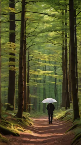 man with umbrella,germany forest,world digital painting,digital painting,forest walk,forest path,beech forest,forest background,deciduous forest,forest landscape,bavarian forest,forest road,walking in the rain,the forest,forest,in the forest,hand digital painting,green forest,forest of dreams,the woods,Photography,General,Commercial