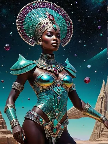 afrofuturism,nefertiti,teferi,kemet,nubia,neferhotep,taharqa,binti,okoye,idara,cleopatra,barsoom,maliana,nubian,sumeria,akhnaten,sisoulith,neith,vodun,nephthys,Illustration,Retro,Retro 26