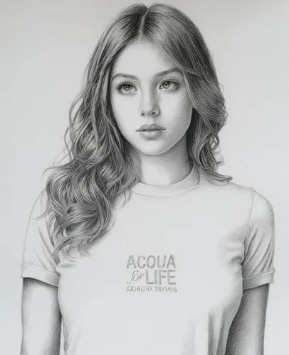 女孩，衬衫，白色背景，长发,a drawing of a girl with long hair wearing a tee shirt,acuvue,girl in t-shirt,pencil drawing,graphite,girl drawing,aquella,Illustration,Black and White,Black and White 30