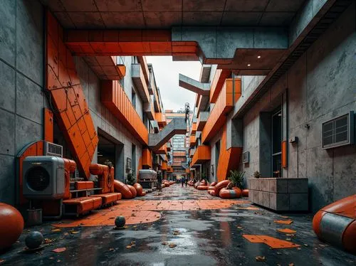 alley,alleyway,alleyways,alleys,render,3d render,half life,halflife,industrial ruin,kowloon city,3d rendered,urban landscape,laneways,3d rendering,loading dock,scrapyard,post apocalyptic,scampia,parkade,rescue alley