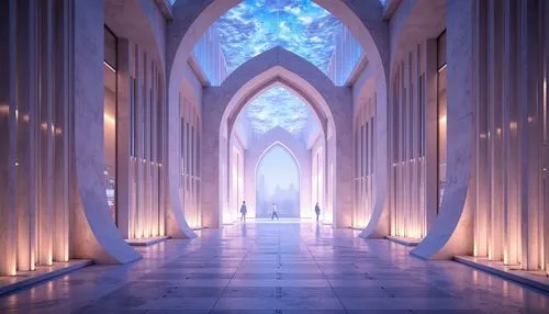 hall of the fallen,triforium,3d render,render,illumination,cathedral,cathedrals,theed,mihrab,3d rendered,3d background,sanctum,sanctuary,portal,praetorium,3d rendering,entranceways,archways,the pillar of light,ice castle