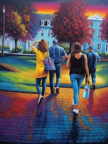 people walking,girl walking away,oil painting on canvas,street chalk,woman walking,chalk drawing,3d art,oil painting,welin,oil on canvas,pedestrian,pedestrians,street artists,sidewalk,artwalk,vsu,uvm,painting technique,spray paint,art painting,Illustration,Realistic Fantasy,Realistic Fantasy 25