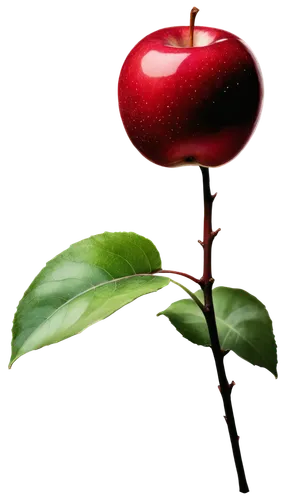 Dark red apple, shiny surface, highlights on skin, green leaf attached, stem visible, low-key lighting, close-up shot, 1/2 composition, warm color tone, soft focus, blurred edges.,rose apple,red apple