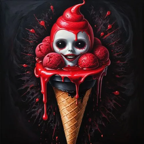 zombie ice cream,pennywise,horror clown,aglycone,it,calaverita sugar,ice cream cone,sundae,ice cream,creepy clown,twisty,sweet ice cream,cornetto,puddin,whipped ice cream,icecream,snow cone,scary clown,gelati,snowcone,Illustration,Abstract Fantasy,Abstract Fantasy 06