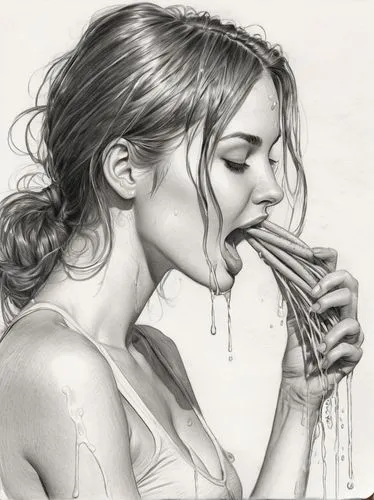 to taste,licking,gourmand,mouthful,hunger,woman eating apple,Illustration,Black and White,Black and White 30