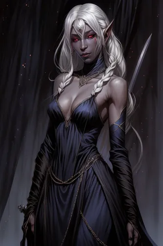 dark elf,huntress,violet head elf,fantasy portrait,sorceress,elven,a200,vampire lady,vampire woman,swordswoman,male elf,female warrior,fantasy woman,lady of the night,blue enchantress,the enchantress,