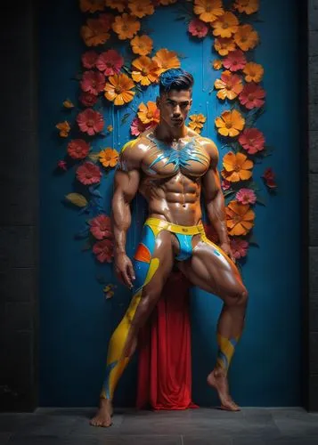 a man with muscleing is posing for a po,vishnu,polykleitos,mahabali,sagat,physiques,musclebound