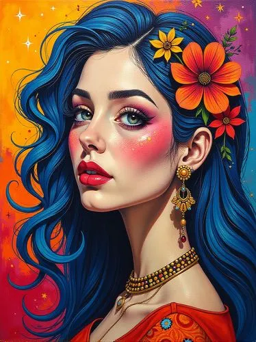 viveros,boho art,boho art style,kahlo,bohemian art,flamenca,Illustration,Realistic Fantasy,Realistic Fantasy 25