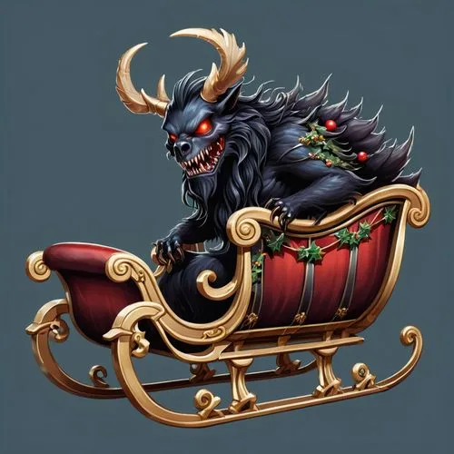 katsumata,sleigh with reindeer,krampus,rakshasa,christmas imp,santa sleigh,Illustration,Abstract Fantasy,Abstract Fantasy 11