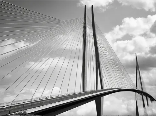 cable-stayed bridge,ravenel bridge,anzac bridge,oresund bridge,samuel beckett bridge,sealink,calatrava,segmental bridge,bridge new europe,skyway,bridge arch,öresundsbron,tied-arch bridge,danube bridge,the akashi-kaikyo bridge,extradosed bridge,suspension bridge,rainbow bridge,passerelle,hohenzollern bridge,Photography,Black and white photography,Black and White Photography 13