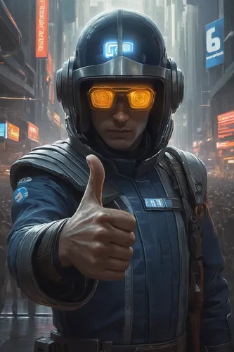 cyber glasses,mute,lando,cg artwork,3d man,policeman,sci-fi,sci - fi,thumbs up,visor,engineer,sci fi,sci fiction illustration,scifi,cyberpunk,thumbs-up,b3d,officer,electro,operator,Conceptual Art,Fantasy,Fantasy 13