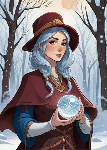 crystal ball,snow globes,snow globe,witch's hat icon,moonstone,snowglobes,snowglobe,ball fortune tellers,crystalball,merryweather,fortuneteller,fortune teller,winterblueher,arkenstone,spellcasting,candlemaker,the snow queen,sorceress,astrologer,crystal ball-photography,Illustration,American Style,American Style 13