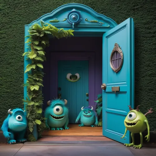 monster's inc,wall,minions,home door,minion hulk,cute cartoon image,mulberry family,minion,ivy family,garden door,three eyed monster,in the door,defense,the door,fairy door,children's background,kids room,caper family,grass family,cute cartoon character,Photography,Black and white photography,Black and White Photography 05