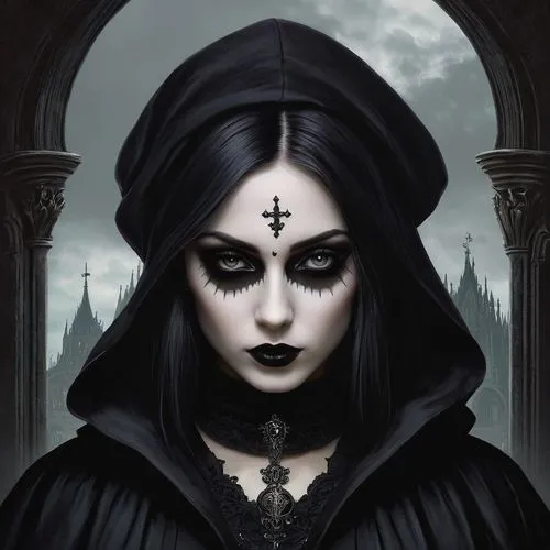 gothic portrait,gothic woman,gothic style,dark gothic mood,gothic fashion,gothic,goth woman,goth,gothic dress,seven sorrows,goth like,dark art,dark angel,vampire woman,goth subculture,gothic architecture,priestess,vampire lady,goth weekend,dark portrait,Illustration,Realistic Fantasy,Realistic Fantasy 07