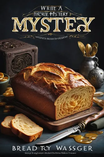 Write a thrilling mystery where a bread spread holds the key to a secret society's hidden treasure.,bread wheat,baker's yeast,cd cover,cooking book cover,bread recipes,rye bread,butter breads,butter b