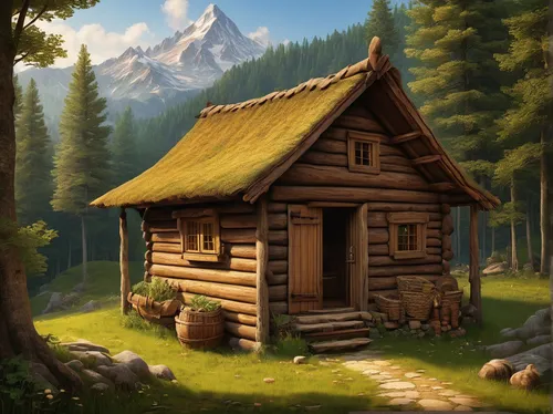 log cabin,log home,small cabin,wooden hut,little house,small house,wooden house,the cabin in the mountains,alpine hut,house in the forest,mountain hut,house in mountains,traditional house,home landscape,summer cottage,house in the mountains,cottage,wood doghouse,cabin,lonely house,Art,Classical Oil Painting,Classical Oil Painting 03