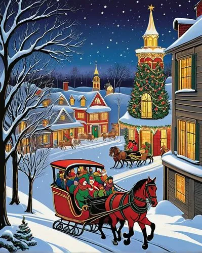 christmas landscape,sleigh ride,christmas caravan,santa's village,christmas scene,sleightholme,christmas snowy background,santa claus train,christmas town,christmas motif,santa sleigh,houses clipart,the holiday of lights,snow scene,christmas cars,christmastide,sleigh with reindeer,christmases,carolers,winter village,Illustration,Black and White,Black and White 18