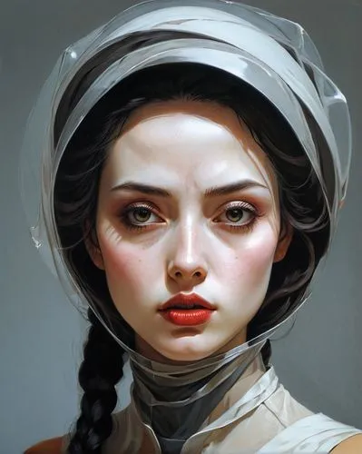 princess leia,fantasy portrait,helmet,bicycle helmet,girl portrait,digital painting,safety helmet,sci fiction illustration,astronaut helmet,portrait of a girl,world digital painting,motorcycle helmet,mystical portrait of a girl,geisha,face portrait,head woman,young woman,girl with a wheel,painting technique,woman portrait,Illustration,Realistic Fantasy,Realistic Fantasy 07