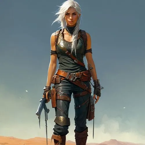 a woman with white hair wearing a armor,ciri,cirta,riven,female warrior,sandahl,kida,Conceptual Art,Sci-Fi,Sci-Fi 08