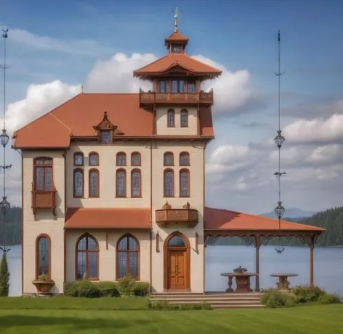 mazury,house with lake,trakai,house by the water,poberezny,elblag,gribskov,lipno,wappocomo,shlisselburg,villa,pawlowicz,poulsbo,russian folk style,pusztai,fisherman's house,castle of hunedoara,ferry house,crane house,crown engine houses