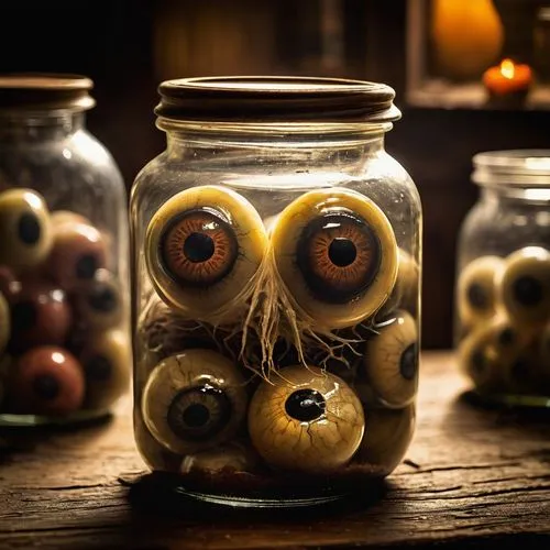 jar,jars,cookie jar,empty jar,honey jar,glass jar,candy jars,tea jar,storage-jar,gingerbread jar,manson jar,three eyed monster,halloween owls,mason jar,mason jars,bombyx mori,owl eyes,preserved food,honey jars,wooden mask,Illustration,Realistic Fantasy,Realistic Fantasy 40