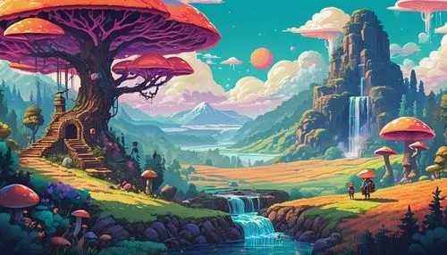 mushroom landscape,mushroom island,fairy world,fantasy landscape,fairy village,futuristic landscape,fairy forest,mushrooms,alien world,cartoon forest,cartoon video game background,wonderlands,tree mushroom,fantasy world,little world,3d fantasy,forest mushroom,forest mushrooms,mycena,shrooms,Illustration,Vector,Vector 07