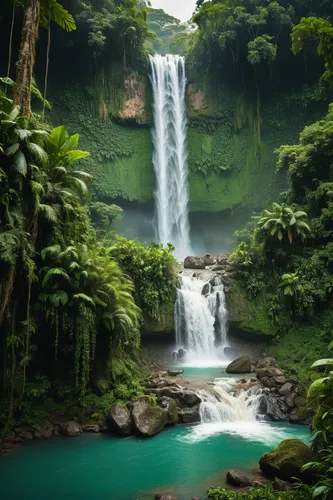 natural waterfall in jungle, cinematic, green, fresh, tree,green waterfall,tropical greens,waterfalls,philippines,erawan waterfall national park,brown waterfall,tropical jungle,rain forest,rainforest,