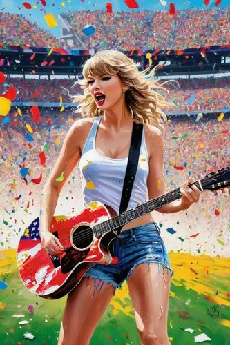 painted guitar,guitar,taylor,swiftlet,aylor,kaylor,tay,swifty,playing the guitar,concert guitar,the guitar,taytay,jeans background,confetti,birthday banner background,taylori,swiftmud,modern pop art,pop art style,denim background,Conceptual Art,Graffiti Art,Graffiti Art 08