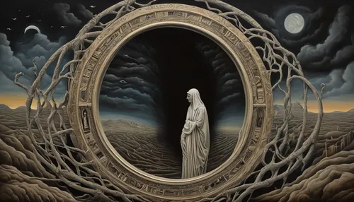 mirror of souls,stargate,the mirror,magic mirror,celtic harp,heaven gate,oval frame,angel playing the harp,portals,mirror frame,the threshold of the house,art nouveau frame,harp,circle shape frame,seven sorrows,rim of wheel,the door,keyhole,semi circle arch,looking glass,Illustration,Realistic Fantasy,Realistic Fantasy 40