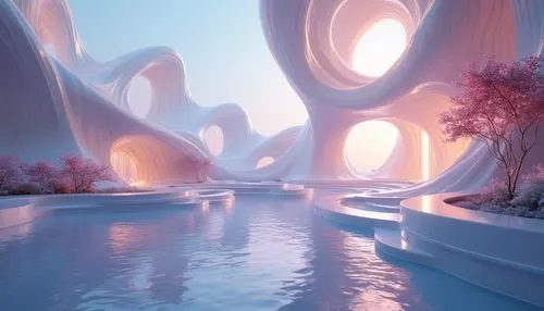 futuristic landscape,futuristic art museum,virtual landscape,3d fantasy,3d render,futuristic architecture,render,dreamlands,fractal environment,underwater oasis,water cube,sky space concept,wonderlands,fantasy landscape,diamond lagoon,3d rendering,3d rendered,arcology,water feature,shader,Photography,General,Realistic