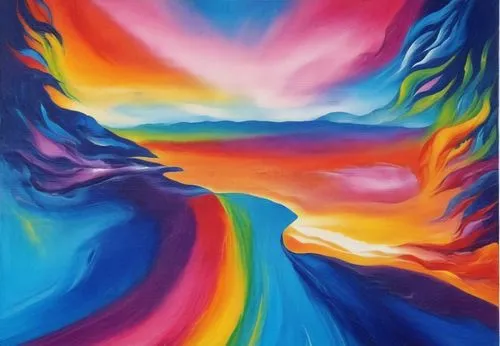 Painting Abstract body Art Oil Painting,rainbow waves,abstract rainbow,rainbow background,colorful heart,rainbow clouds,rainbow bridge,colorful background,vibrancy,oil painting on canvas,danxia,vibran