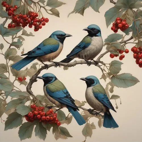 birds on a branch,birds on branch,fairywrens,pretty bluebirds,passerine parrots,songbirds,Conceptual Art,Fantasy,Fantasy 01