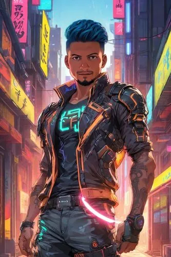 short hair, shaved on the sides,cyberpunk,cyborg,electro,lando,80s,cyber,cg artwork,punk,pompadour,yukio,nico,terminator,80's design,voltage,renegade,sci fiction illustration,nova,city trans,futuristi