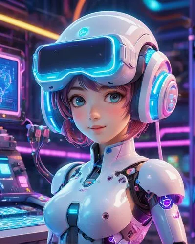 tracer,kosmea,cyberpunk,cyber,vector girl,marina,scifi,cg artwork,operator,robot icon,cyberspace,retro girl,girl at the computer,headset,nova,ai,electronic,compute,midi,cyber glasses,Illustration,Japanese style,Japanese Style 02