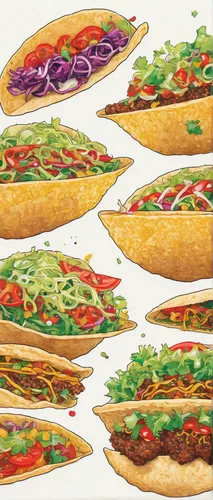 Create a funny dialogue between two tacos with contrasting personalities,grilled food sketches,sandwiches,slices,saladitos,lahmacun,flatbread,tacos food,flat bread,subway,sandwich wrap,uttapam,bánh mì