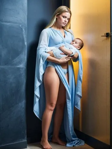 Intimate (female) guardianship of baby Duke of Württemberg holding him in her arms.,a woman in a bathrobe is holding a baby,kolinda,postnatal,maternity,supermom,pregnant woman,motherhood,Photography,B