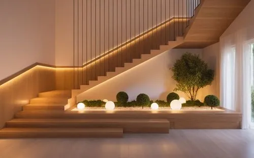 a stair case that has plants on it,wooden stair railing,wooden stairs,outside staircase,staircase,hallway space,balustrades,staircases,stairs,stone stairs,stairways,winding staircase,balustraded,circu