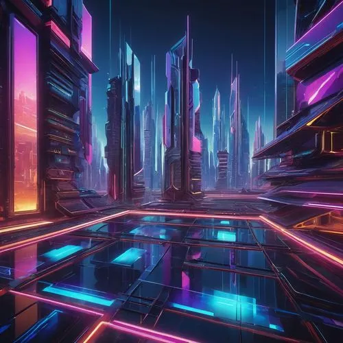 cybercity,cybertown,futuristic landscape,cyberia,cyberscene,metropolis,synth,tron,cyberport,microdistrict,cyberworld,hypermodern,cyberpunk,cyberview,mainframes,cityscape,futuristic,colorful city,polara,wavevector,Illustration,Abstract Fantasy,Abstract Fantasy 12