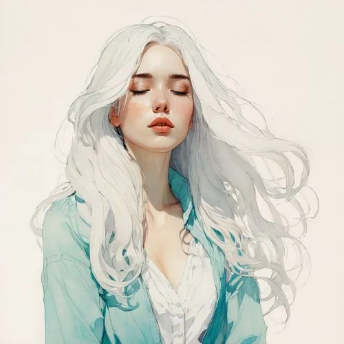 heatherley,daenerys,peignoir,kommuna,white lady,ciri,fantasy portrait,white bird,seregil,lovett,emilia,lyria,dany,sigyn,mystical portrait of a girl,zooey,behenna,white rose snow queen,ellinor,watercolor blue,Illustration,Paper based,Paper Based 19