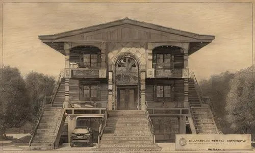 villa balbiano,house drawing,mausoleum,mortuary temple,lithograph,palais de chaillot,villa balbianello,wooden facade,villa borghese,house hevelius,model house,house with caryatids,tabernacle,synagogue