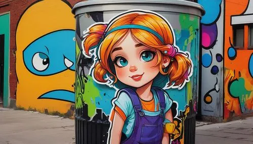 Sticker, colorful, glossy finish, rounded corners, cute cartoon style, playful expression, various facial emotions, hair accessories, trendy outfits, fun poses, urban background, city streets, buildin