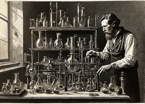 chemist,scientific instrument,laboratory flask,chemical laboratory,watchmaker,distillation,laboratory,candlemaker,alchemy,clockmaker,apothecary,erlenmeyer flask,erlenmeyer,theoretician physician,laboratory equipment,scientist,creating perfume,microscope,natural scientists,science education,Illustration,Retro,Retro 24