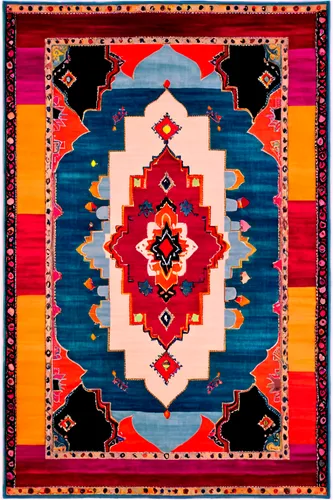 Moroccan-inspired rug, intricate geometric patterns, soft pile, vibrant colors, ornate border, subtle texture, 3/4 composition, overhead view, warm lighting, realistic shading, detailed weave, ambient