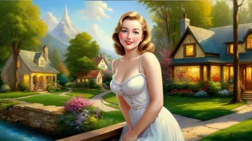 maureen o'hara - female,marylyn monroe - female,marilyn monroe,housemaid,hildebrandt,connie stevens - female,landscape background,woman with ice-cream,marylin monroe,whitmore,a charming woman,lachapelle,marilyn,housekeeper,retro woman,art painting,marilynne,girl in the garden,landlady,oil painting on canvas