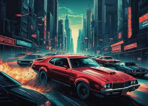 3d car wallpaper,toyota ae85,retro car,retro background,retro vehicle,pontiac tempest,pontiac ventura,ford maverick,80s,drive,camaro,retro automobile,city in flames,chevrolet opala,sci fiction illustration,amc eagle,1980's,datsun 510,80's design,mobile video game vector background,Illustration,Realistic Fantasy,Realistic Fantasy 25